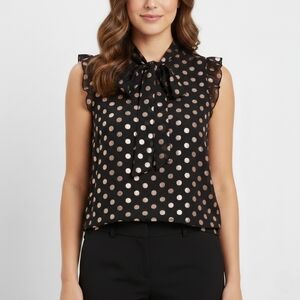 BNWT Haver London XS Chic Romantic Polka Dot Bow Neck Ruffle Blouse